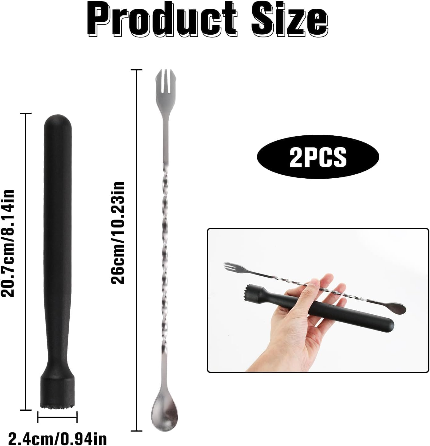 Heanvmyss Pestello per Cocktail,25 cm Pestello da Cocktail,Muddler da Cocktail In Acciaio Inox,Cocktail Muddler per Creare Deliziosi Mojito e Altre Bevande a Base di Frutta