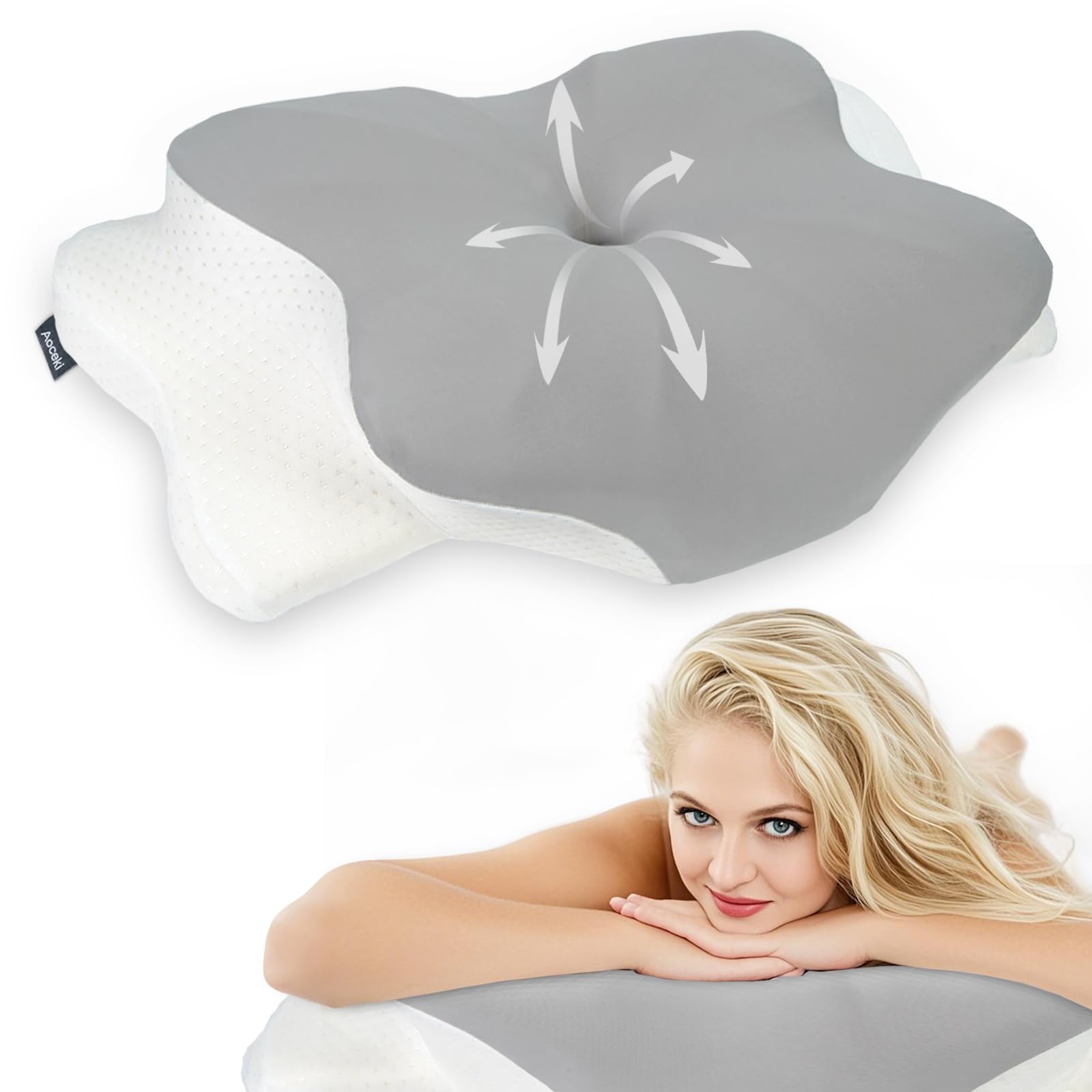 Memory Foam Pillows Cooling Cervical Pillow for Neck and Shoulder Pain Relief Ergonomic Contour Bed Pillow for Side Sleep Stomach Sleeping and Back Sleeper (Light Grey, Queen-23.2''Lx15.1''Wx4.7''H)