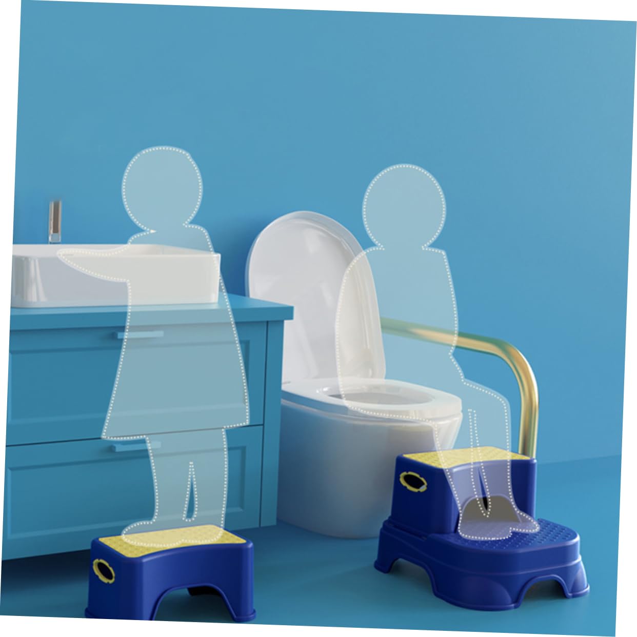 Taburete De Escalón para Doble Altura Antideslizante para Baños y Cocinas Color Amarillo y Azul Seguro para Pequeños