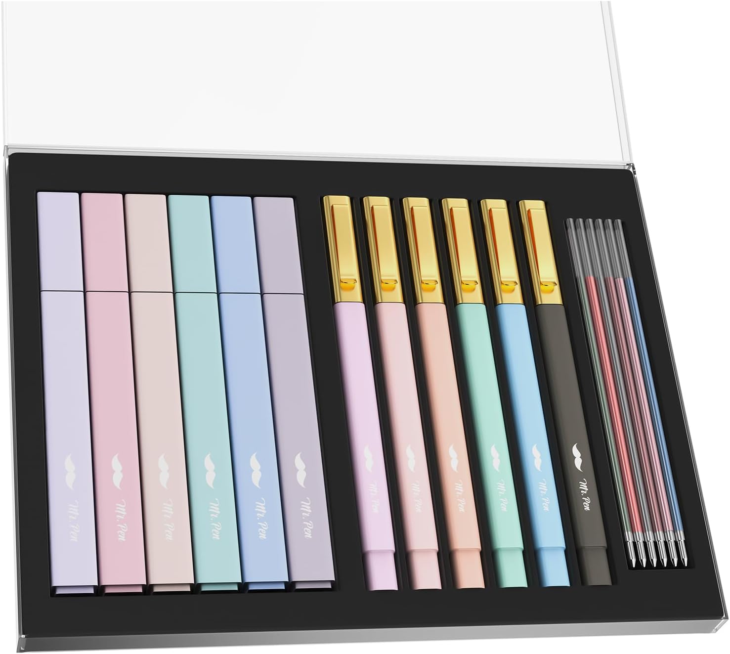 Mr. Pen- Aesthetic Highlighters and Pens with Case, 12 Pack, 6 Pen Refills, Cute Highlighters Assorted Colors, Colorful Ink Bible Pens No Bleed Through, Highlighter Set for Gift Mr. Pen- Aesthetic Highlighters and Pens with Case, 12 Pack, 6 Pen Refills, Cute Highlighters Assorted Colors, Colorful Ink Bible Pens No Bleed Through, Highlighter Set for Gift