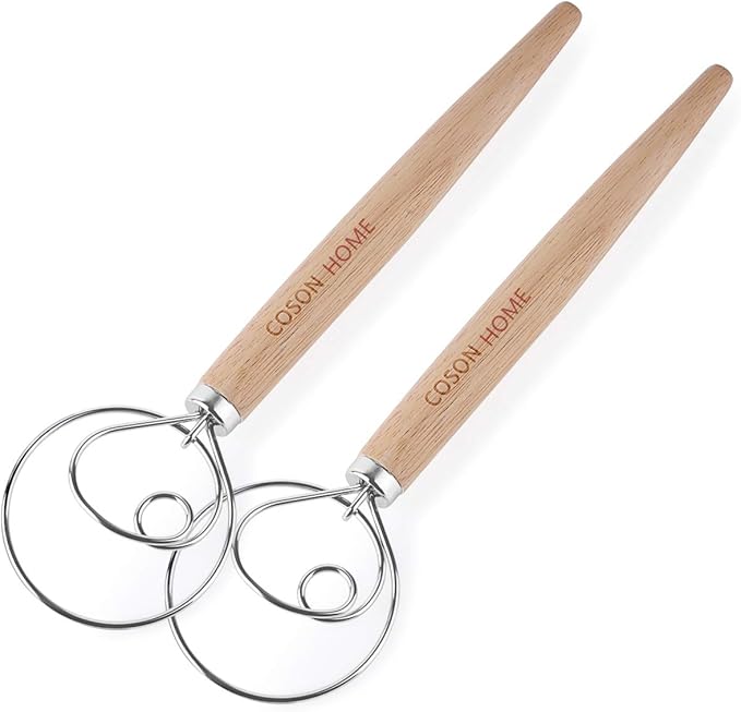 Pack of 2 Danish Dough Whisk Blender Dutch Bread Whisk Hook