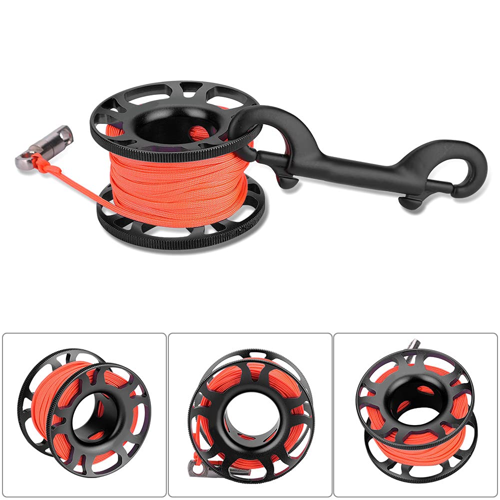 Tauch Fingerspule, Aviation Aluminium Finger Reel Tauchen Scuba Diving Tauchspule Clip Scubaing Spool mit 15m Schnur(Cooles Schwarz)
