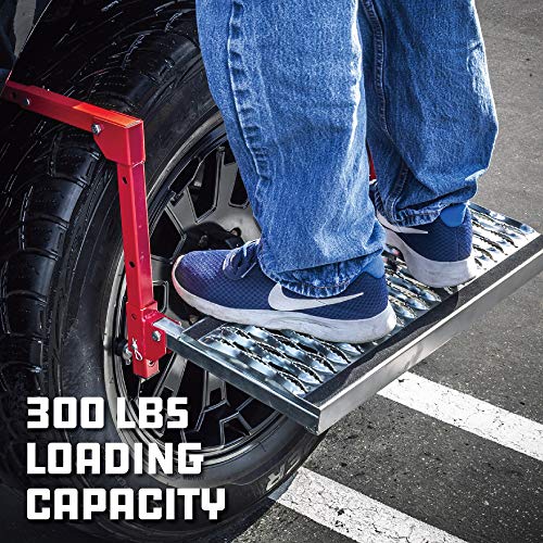 Image of Powerbuilt Tire Step for Truck, SUV, Semi, Heavy Duty 300 lb. Capacity, Non-Slip 'Cheese Grater' Steel Surface, Adjusts to Fit Any Diameter Tire Up to 13 in. Wide, Folds Flat for Storage - 647596E