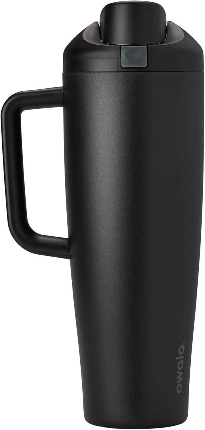Owala FreeSip Tumbler Insulated Stainless Steel Water Bottle with Built-in Straw and Side Handle, For Travel, Work, School, and Sports, 40oz, BPA Free, Leak Proof, Very, Very Dark