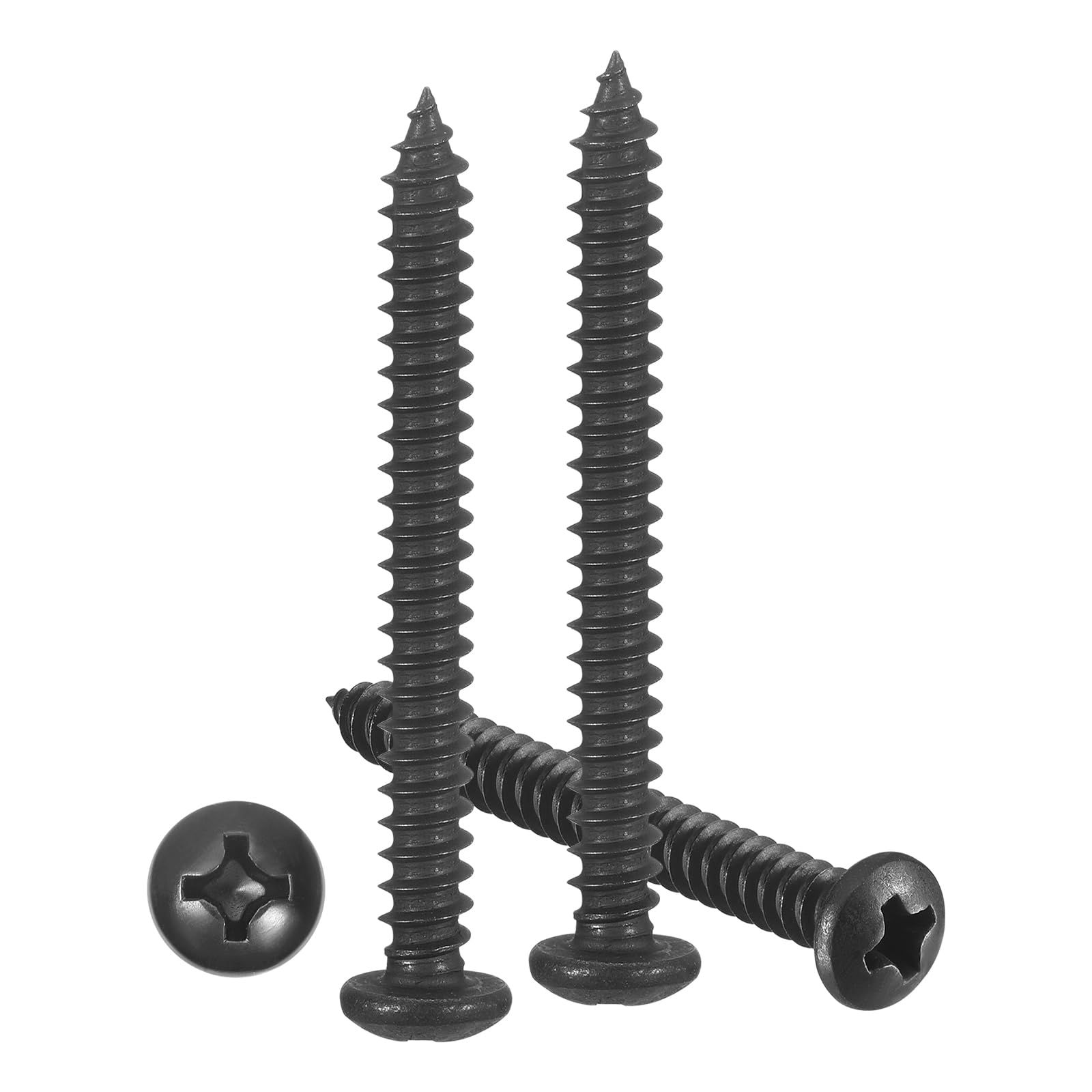 METALLIXITY Phillips Pan Head Self Tapping Screws(M4x40) 50Pcs, 304 Stainless Steel Self Drilling Screw for Metal Wood Plastic, for Cabinet Wall Shutter Plate Rock Furniture, Black