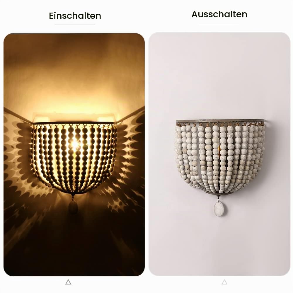 2 Pack Vintage Wood Bead Wandleuchte Grau Weiß Finishing Retro Antik mit Festverdrahtet für Schlafzimmerarmaturen | Retro Antik mit Festverdrahtet für Schlafzimmerarmaturen