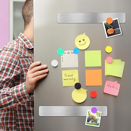 Miniatura 3 de 5 tiras magnéticas para anuncios, de hierro inoxidable, autoadhesivas, sin marco, con 10 botones magnéticos para notas, notas, oficina, escuela,