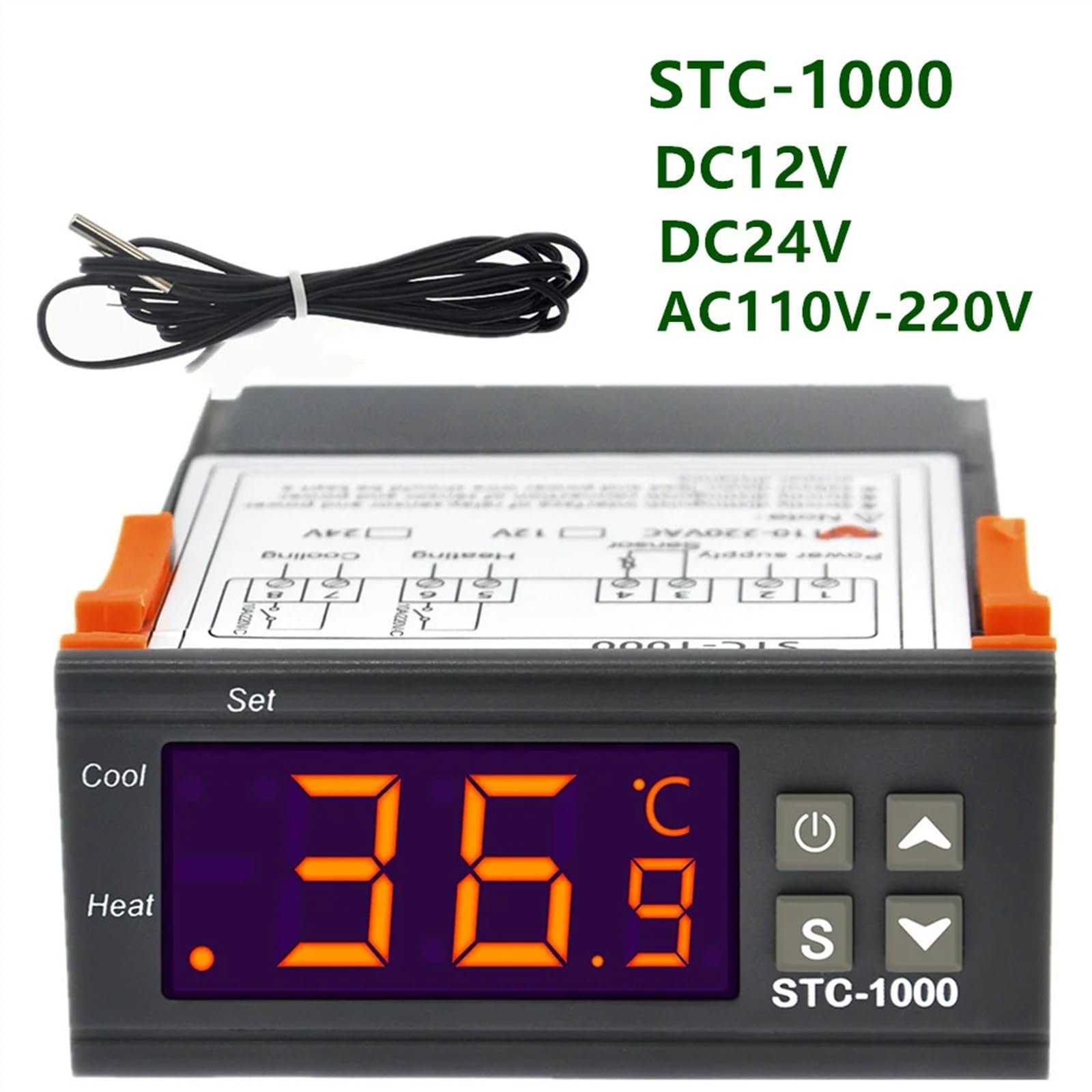 Cyfrowy higrometr STC-1000 STC-3028 STC-3008, regulator wilgotności, termometr, czujnik ogrzewania, chłodnica 24V/220V (STC-1000 DC24V)