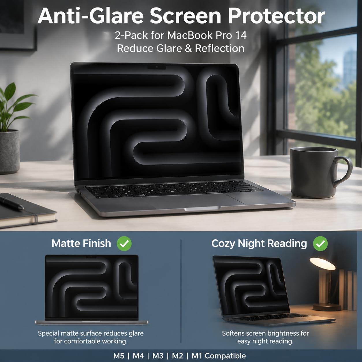 Confezione da 2 pellicole protettive antiriflesso opache per MacBook Pro 2023 da 14 pollici (chip M3/M3 Pro/M3 Max), antiriflesso e antigraffio, durezza 5H (trasparente opaco)