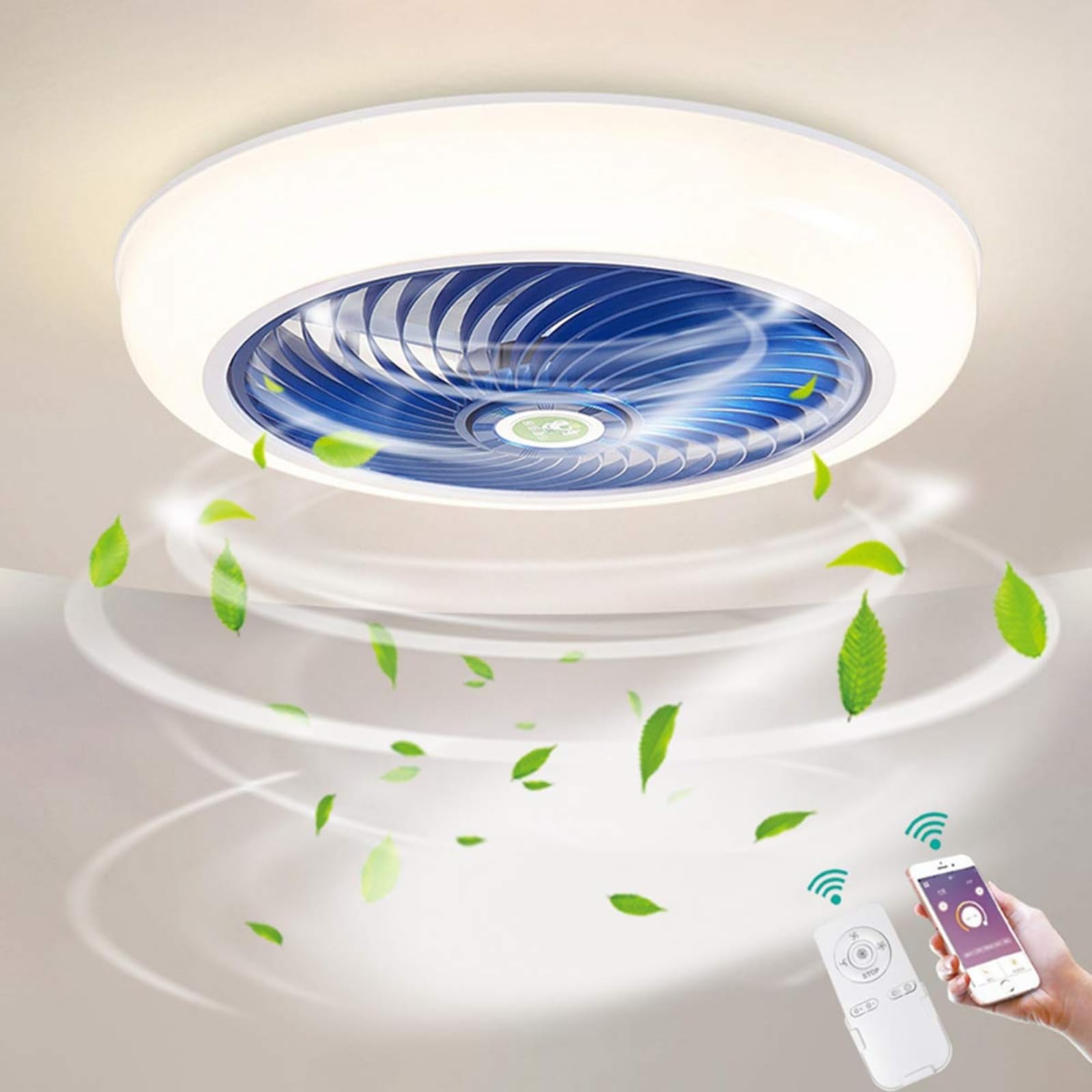 Wentylator sufitowy o zmiennej intensywności, Ø 46 cm, z oświetleniem LED 36 W, ściemniane lampy sufitowe z pilotem zdalnego sterowania, wentylator do salonu, sypialni, biurka, ab-j