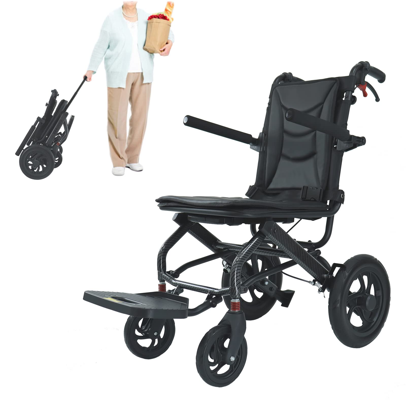 MaiSue Ultralight Transport Wheelchair Portable Folding Stand Up Wheelchair with Handbrake