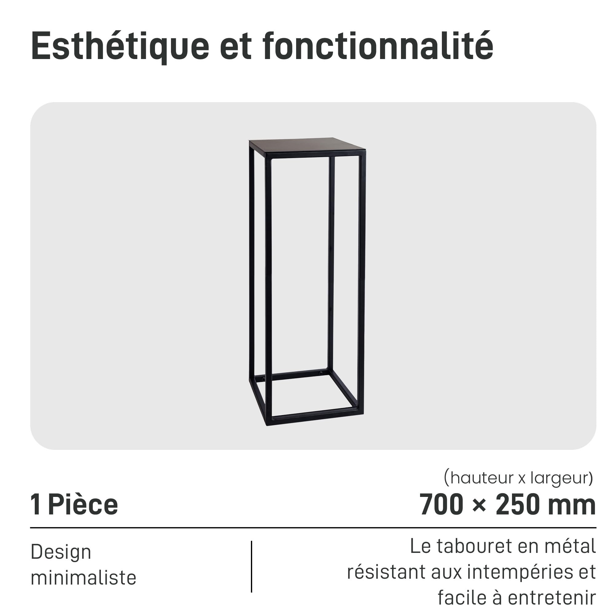 Natural Goods Berlin 1x support pour plantes RECHTECK, tabouret à fleurs carré en métal, pour l'intérieur et l'extérieur, table d'appoint, résistant aux intempéries (Noir, 70cm)