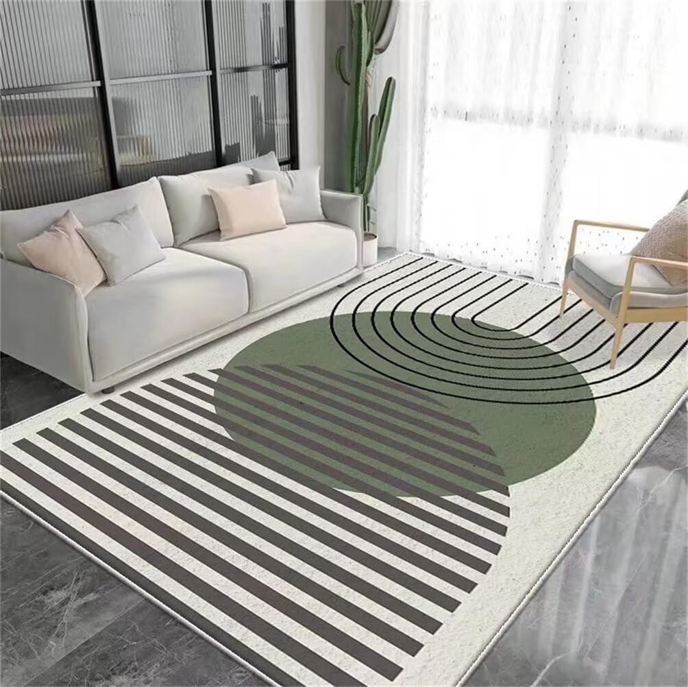 Tapis de chambre vert et gris moderne à rayures lavable pour grand salon 300x400cm