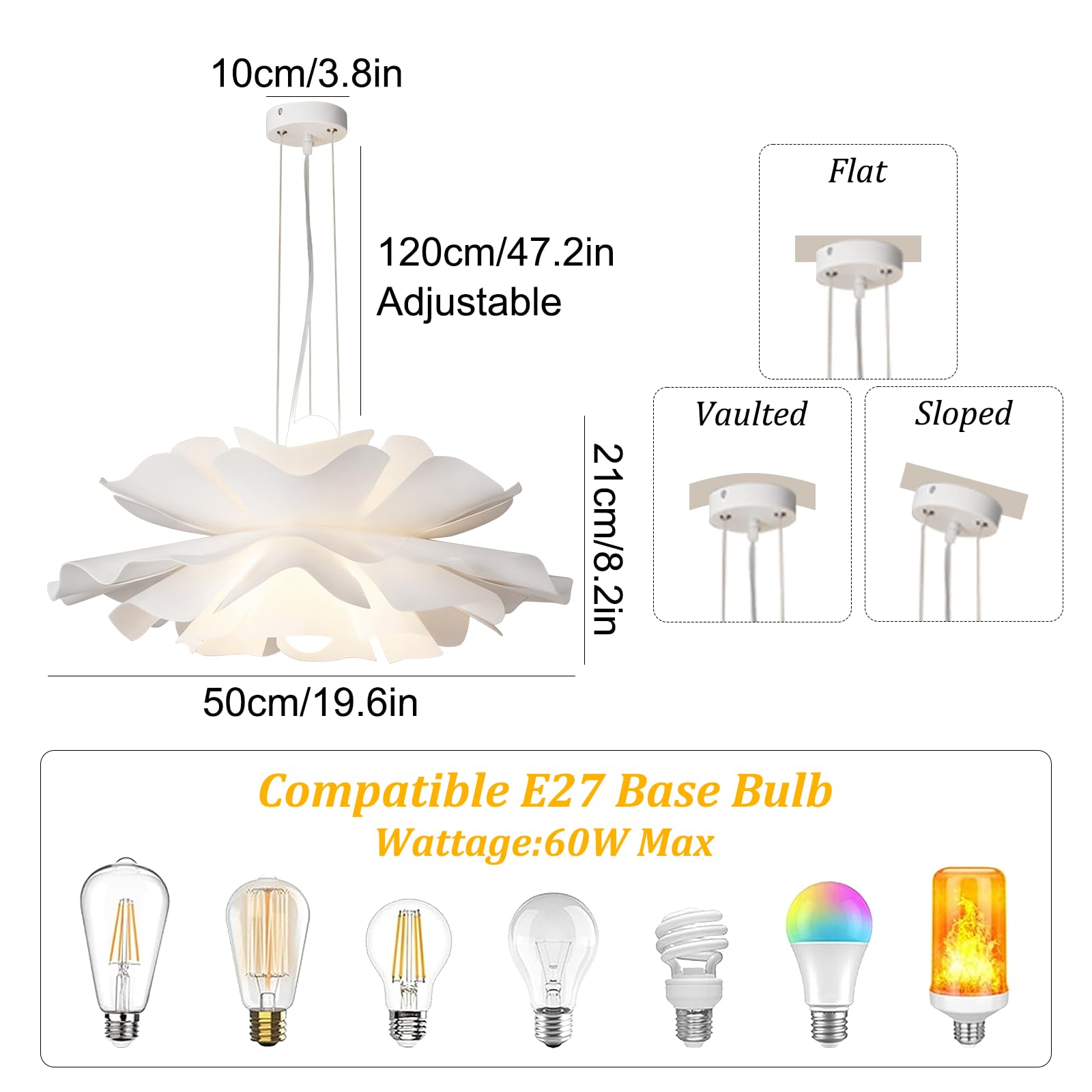 Lampe suspendue moderne en acrylique blanc, lampe créative à fleurs, lustre nordique pour chambre à coucher, éclairage de suspension réglable en hauteur lampe décorative pour salon cuisine