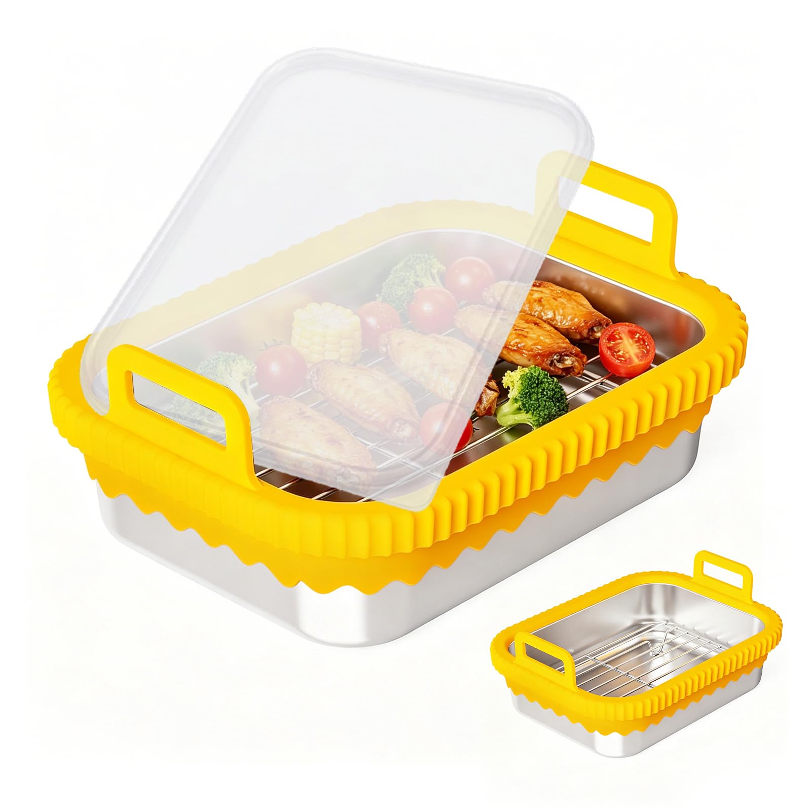 CEWROM Fuente de horno de cristal con asas de silicona para freidora de aire caliente Ninja Accesorios AF400EU/DZ400EU/AF500EU/COSORI, resistente al calor, de acero inoxidable apto para alimentos
