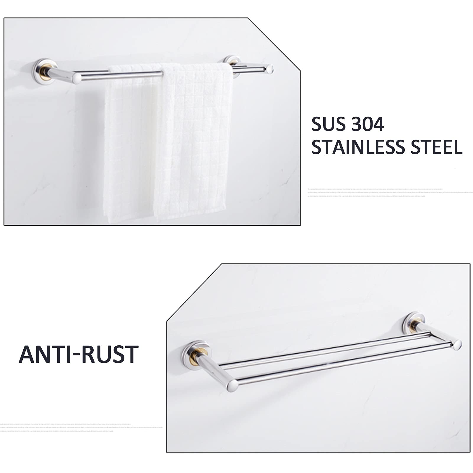 Bagno Creativity Portasciugamani, Oro+Argento, Doppio Portasciugamani in Acciaio Inossidabile, Appendiabiti da Cucina da Parete, Finitura Lucida, 40Cm/50Cm/60Cm/80Cm/40Cm