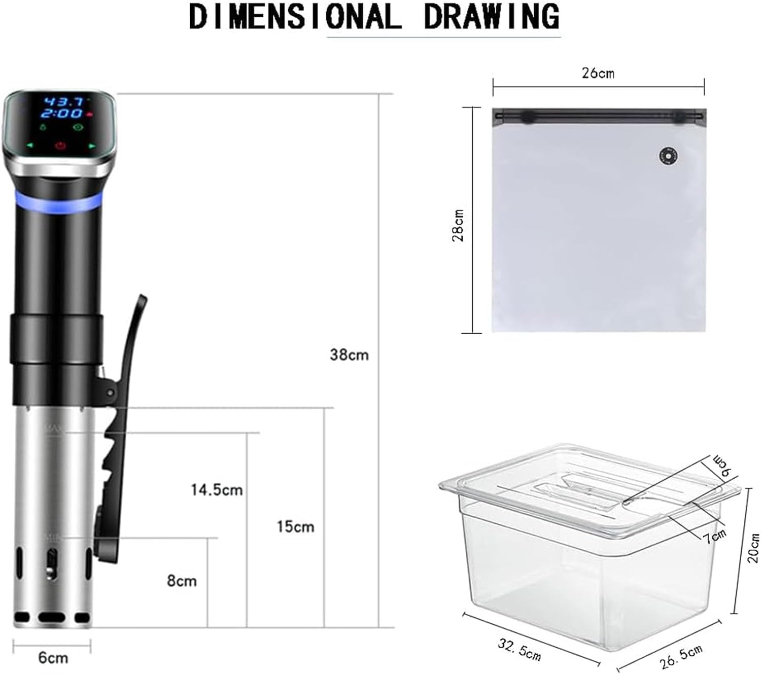 1100W Sous Vide Machine with LED Digital Display, Sous Vide Kit with 25~95℃ Adjuestable Temperature and 0-99.59H Time Control, Dry Boil Prevention Low Water Level Alarm System