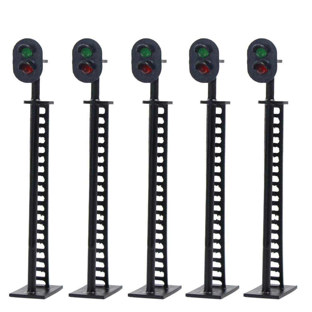 Evemodel Segnali di Blocco Ferroviario Modello 5 Pezzi Scala Ho o OO Verde/Rosso 8 cm 12V LED