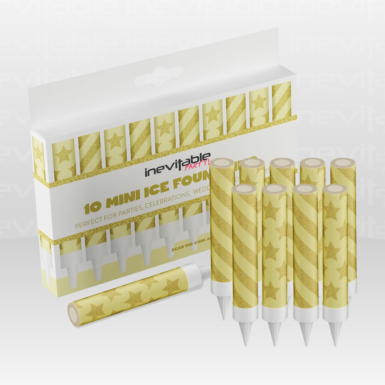 Inevitable Party Gold 1 Pack Of 10 Mini Ice Fountains With Effect Flame | Ice Fountain Cake Decoration With Cake Spikes (1)