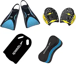 Kit Natação Speedo Nadadeira Power Fin + Palmar Power Paddles + Prancha e Flutuador Swim Pé de Pato
