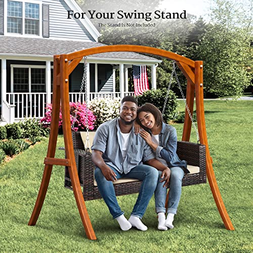 Image of VINGLI 4FT Wicker Swing, Rattan Porch Swing, Outdoor Hanging Seat, Brown
