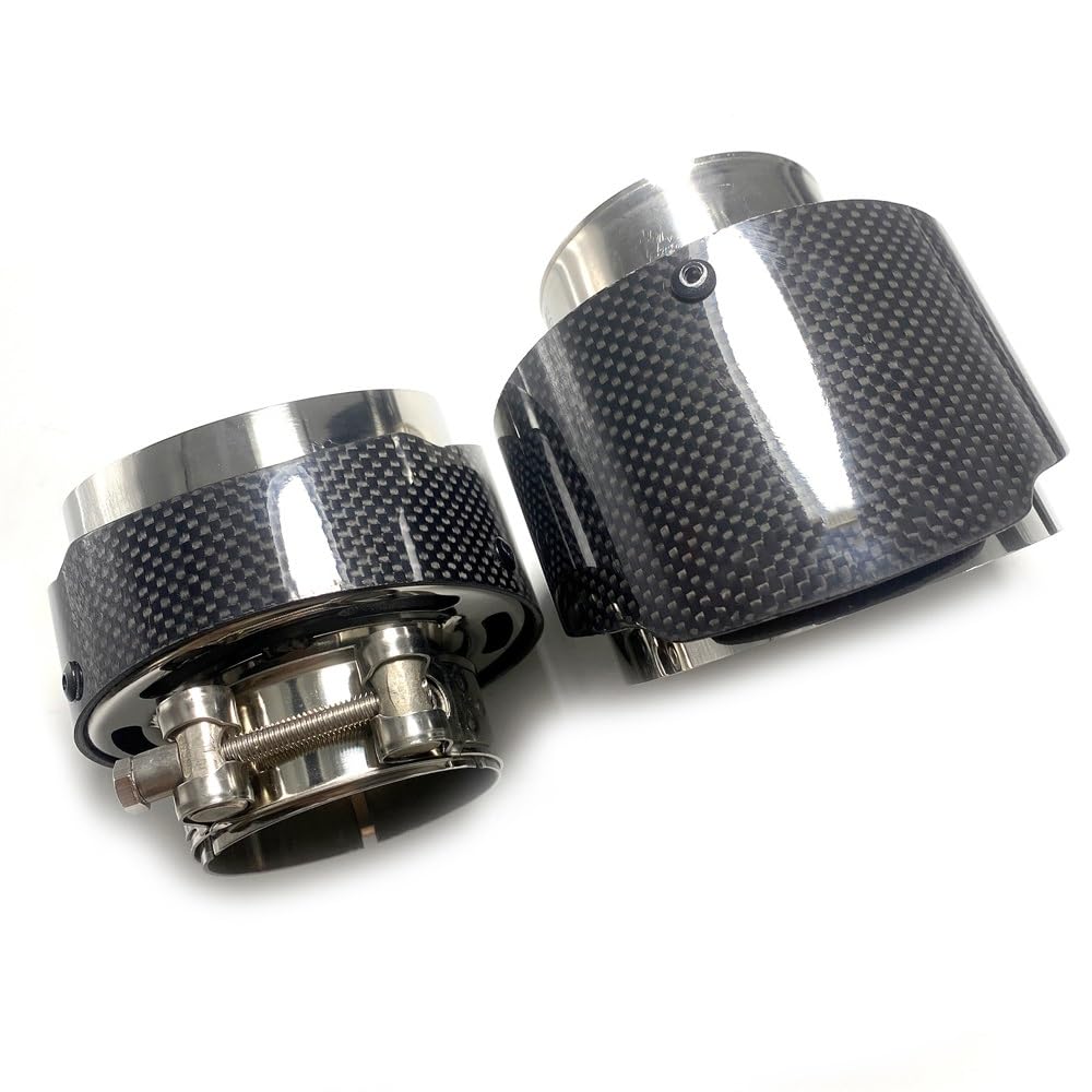 Tubo Escape Coche 1 Uds. Para BMW Tubo Escape Universal 110mm Longitud Tubo Escape Fibra Carbono Real Brillante Modificado Tuberia Escape Silenciador Tubo (Tamaño : In 51mm -Out 76mm)