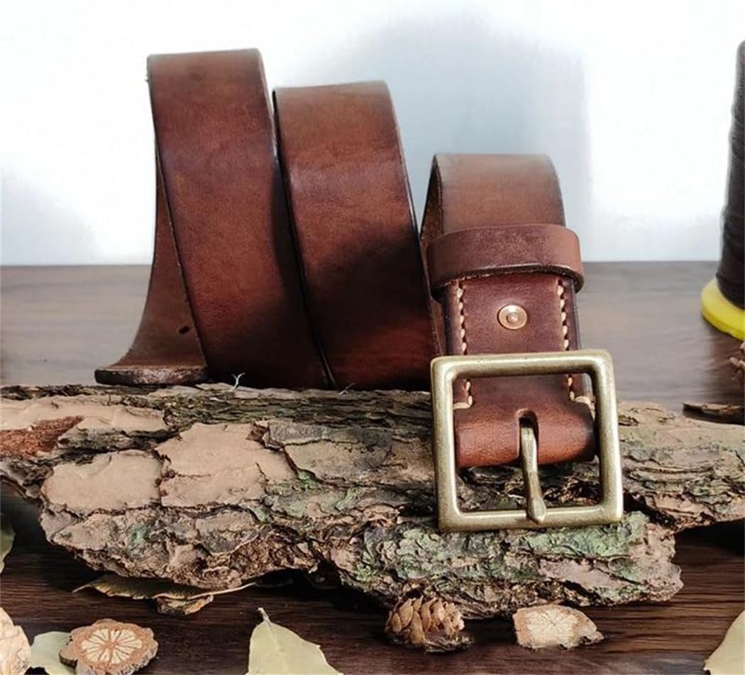Men's Leather Belt - 4.1 cm Solid Cowskin with Brass Pin Buckle, Vintage Design