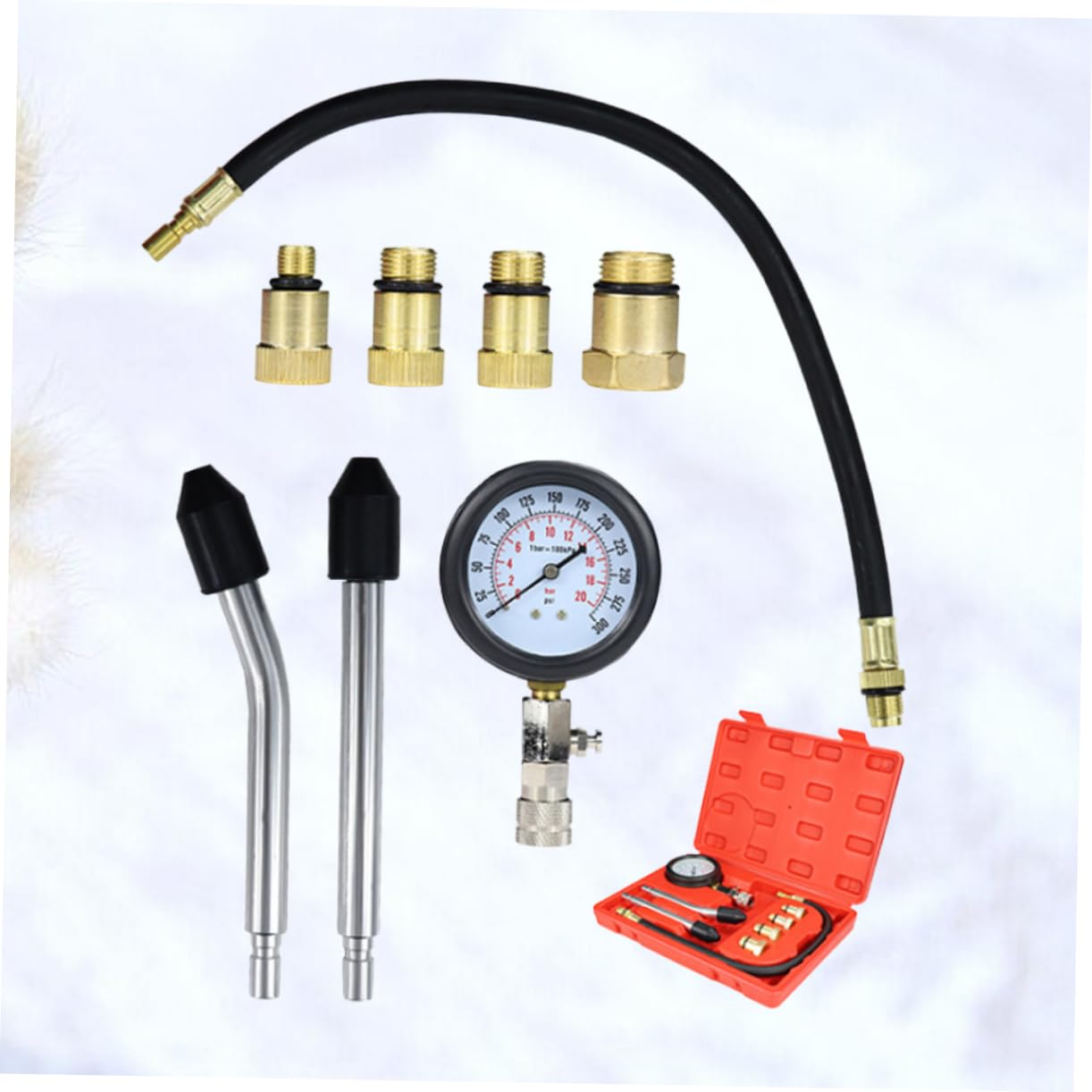 MUCKLILY Compression Tester Pressure Gauge Kit for Cars and Motorcycles Accurate Cylinder Pressure Measurement with Quick Coupling Range Includes Molded Case for Easy Storage Red