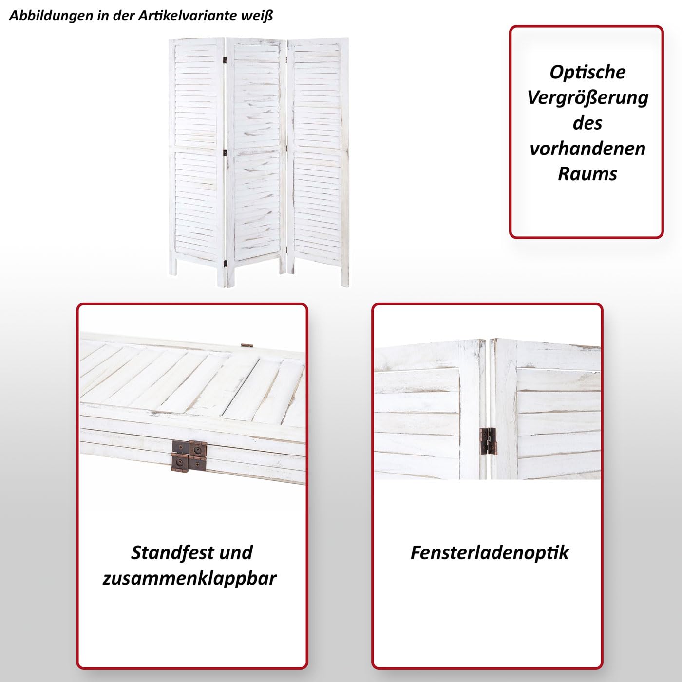 Mendler Paravent HWC-G30 Shabby-Look 170x120cm - braun