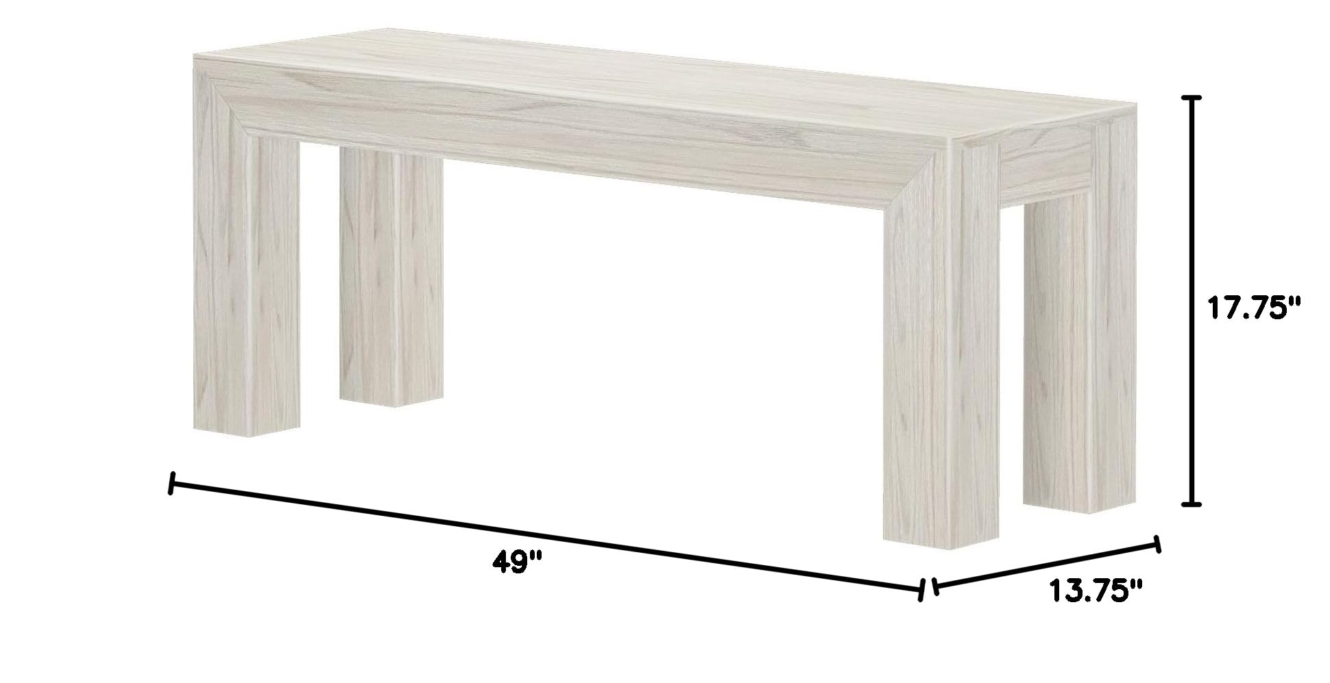Plank+Beam Modern Dining Bench, 49 Inch, White Sand Wirebrush | Non-Toxic Finishes, Modern Design, Easy Assembly, Modern Style, Quick Setup, Solid Wood