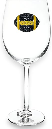 THE QUEENS' JEWELS Fútbol - Carmesí y blanco - Copa de vino con tallo con joyas, 21 oz. Regalo único para mujeres, cumpleaños, lindo, divertido, sin