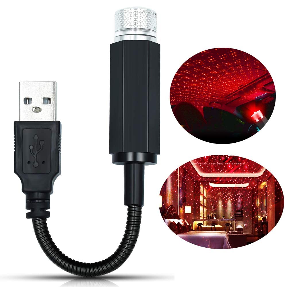 USB Night Light Roof Star Projector Adjustable Multi-Effect Romantic Environmental Night Light,Ceiling Decorative Light,Home Light,Party Light,Plug & Play,Pack of 1.(Red).