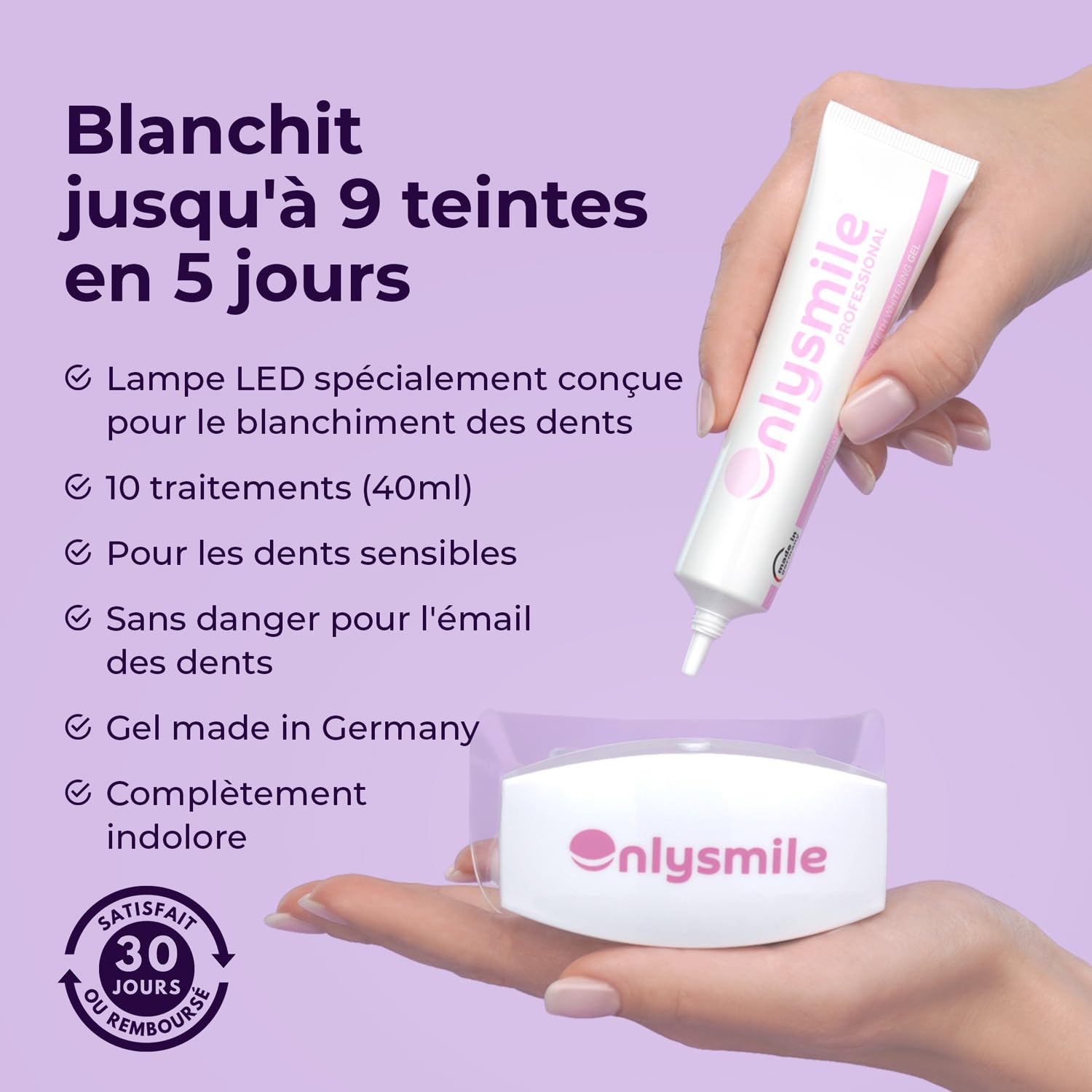 OnlySmile Kit de Blanchiment Dentaire Professionnel – Vainqueur du Test 2024-2025 – Gel & Lampe LED pour Blanchir les Dents, Kit de Blanchiment des Dents à domicile, Blanchisseur de Dents Indolore