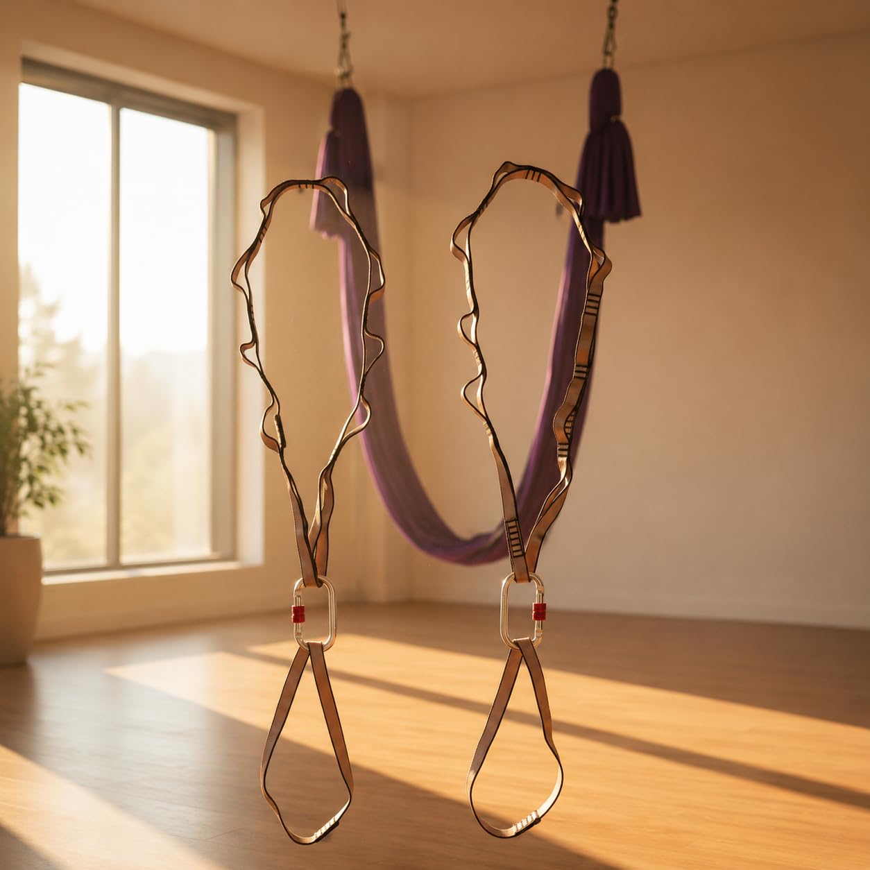 Aerial Yoga 2-Punkt-Aufhängungs-Set – 2x Daisy Chains, 2x Karabiner, 2x Schwerlast Rundschlingen – höhenverstellbar geeignet für Yogatuch & Aerial Tuch & Babyschaukel & Kuscheltuch