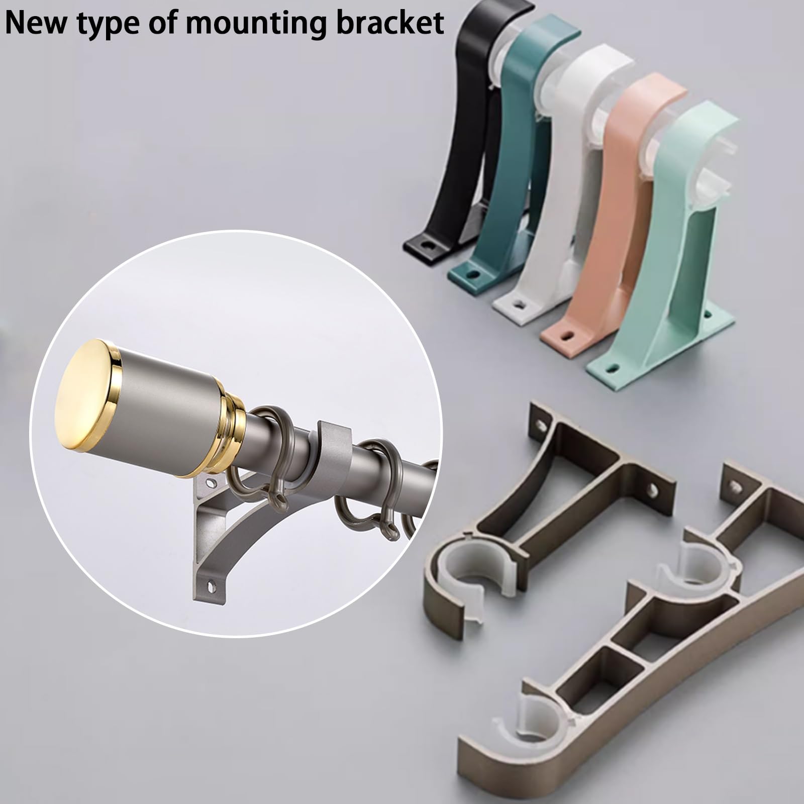Tringle à rideaux réglable avec supports et embouts - 1 m à 3 m - Support mural en aluminium - Blanc et gris - Parfaite pour la décoration de la maison, des camping-cars et des hôtels