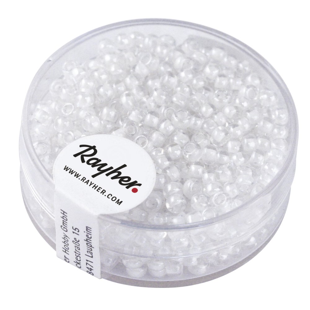 RAYHER 14312102 Arctic Rocailles Beads 2.6 mm Tub 17 g Lustrous cm, Weiãÿ