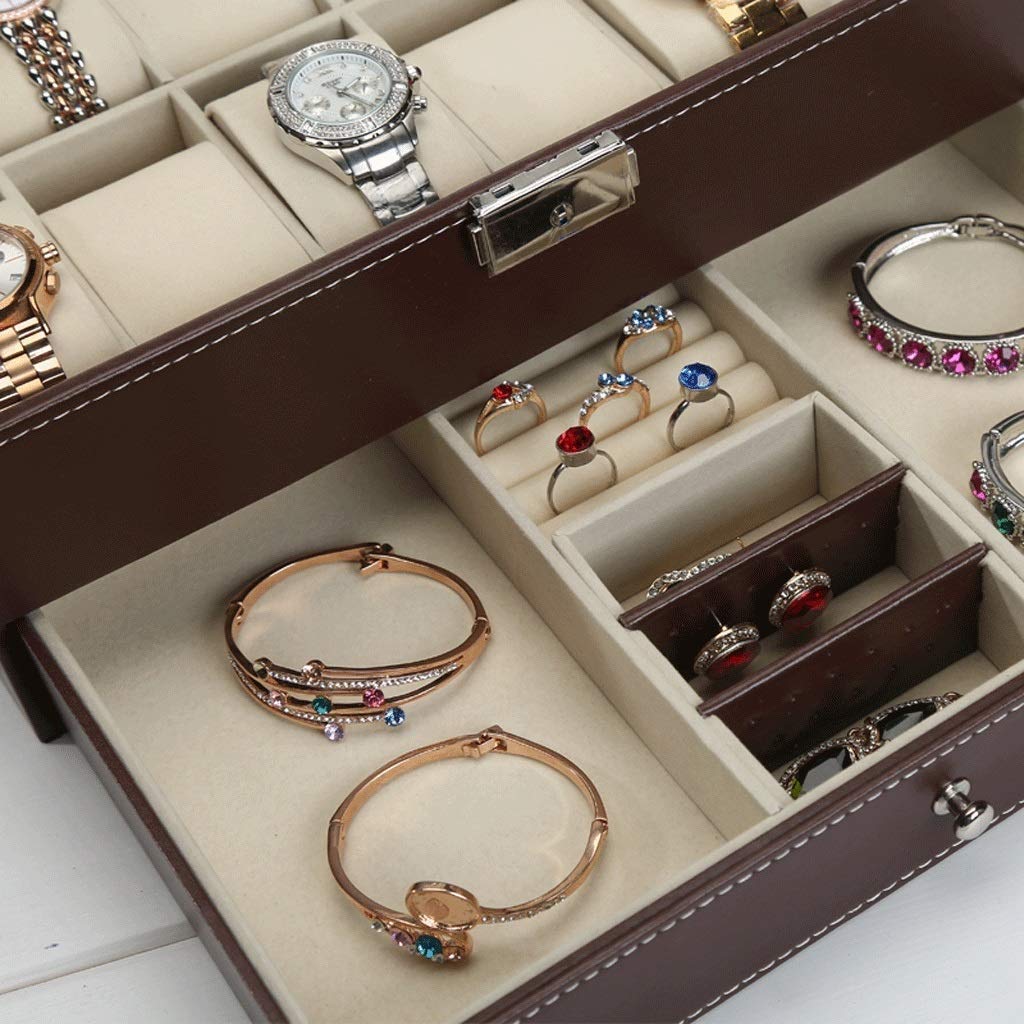 Caja de Reloj con Tapa de Cristal, Caja de Almacenamiento para exhibición, Soportes para el Pecho con Gran Profundidad para Relojes más Grandes
