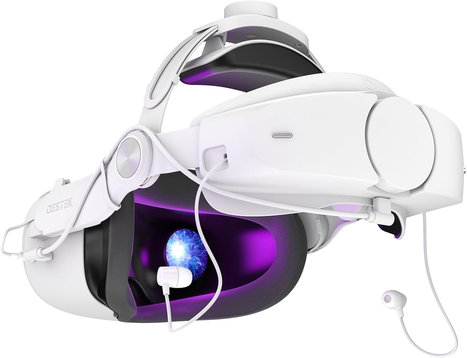 DESTEK QH2 7000mah Data Passthrough Battery Head Strap with Headphones for Meta/Oculus Quest 2, Face Pressure-Free Workout Headstrap