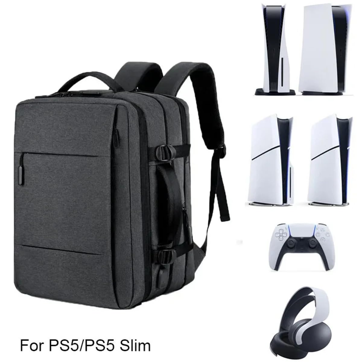 Plecak podróżny 36-55 l na PS Portal/PS5/PS5 Slim/PS4, duża pojemność, rozszerzalny plecak na laptopa, wodoodporna torba do przechowywania ze złączem USB do PS5 Slim/PS5/PS4/PS akcesoria przenośne