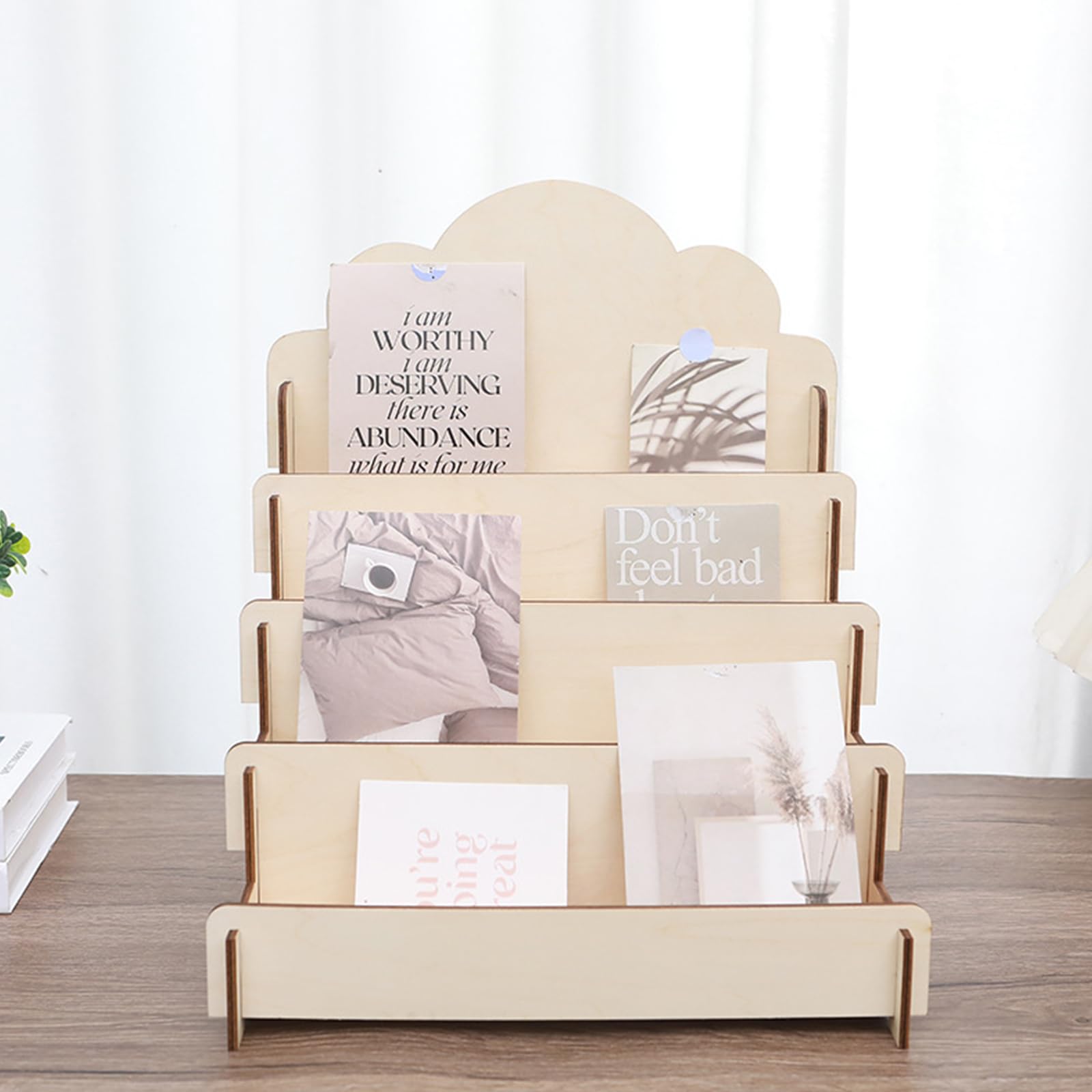GBKDQQ Soporte para tarjetas de madera con soporte de exhibición de 4 niveles, soporte para tarjetas postales, soporte de presentación, soporte para tarjetas de felicitación, soporte de exhibición