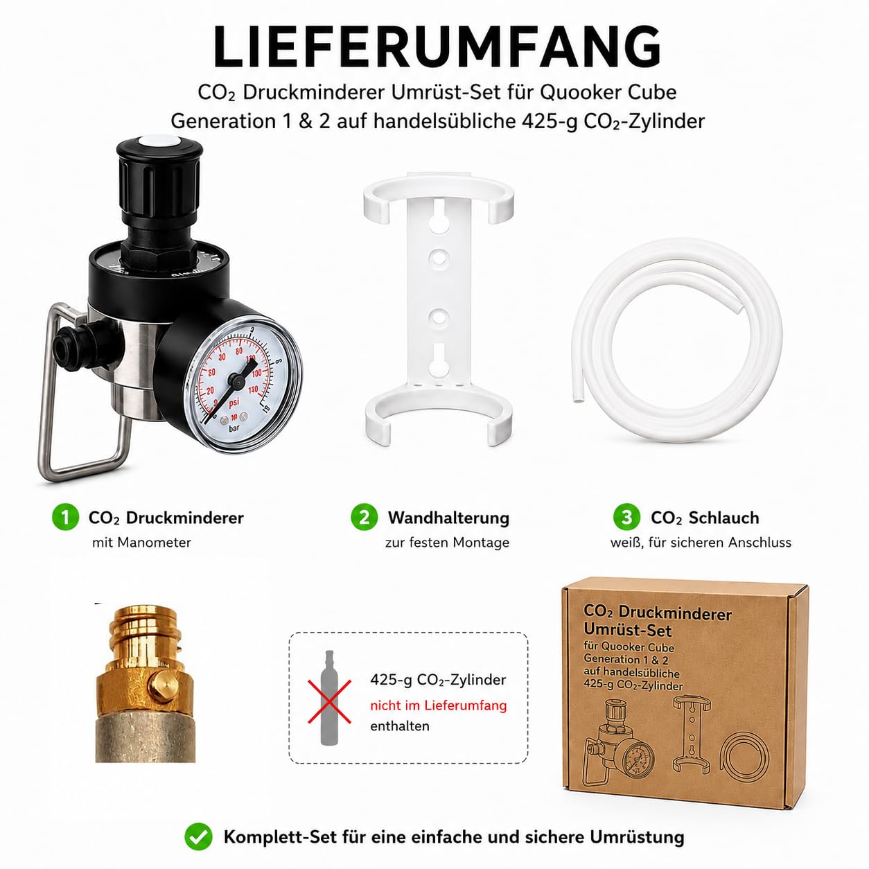 Reduktor ciśnienia CO2 do stosowania w handlu 425 g CO2 cylinder odpowiedni do systemu Quooker Cube – saturator do saturowania wody gazowanej