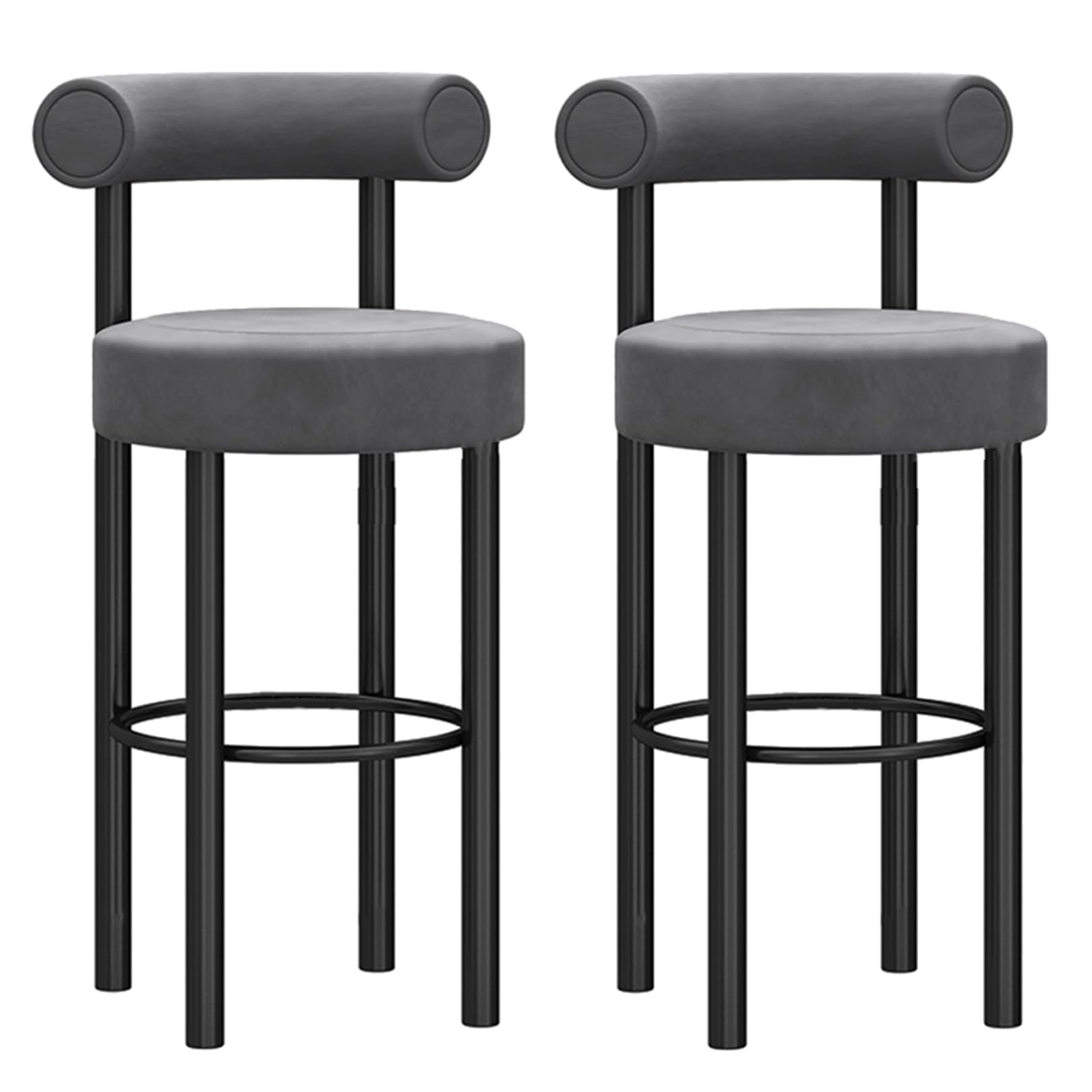 AYCDL Velvet Seat Bar Stools Set of 2 Counter Height Barstools with Footrest for Kitchen Island Pub Breakfast Counter Stylish Bar Chairs,Grey-65cm