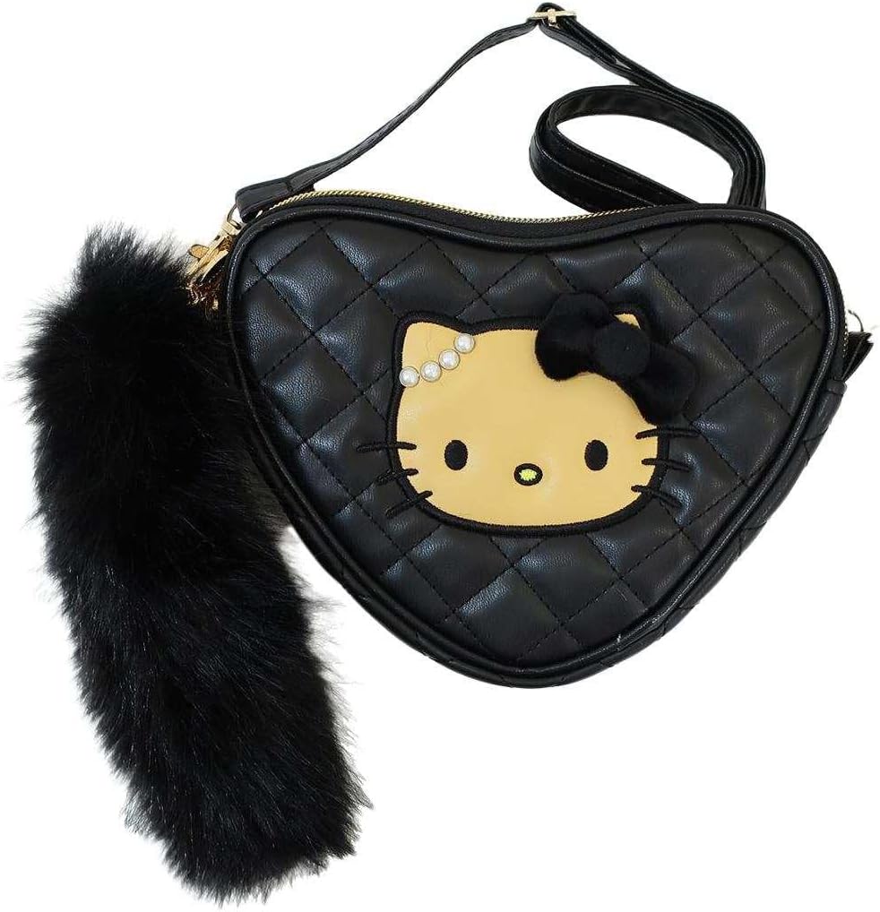 Sun Art Hello Kitty KT-5121-BK Heart Pochette with Fur Tail, Black