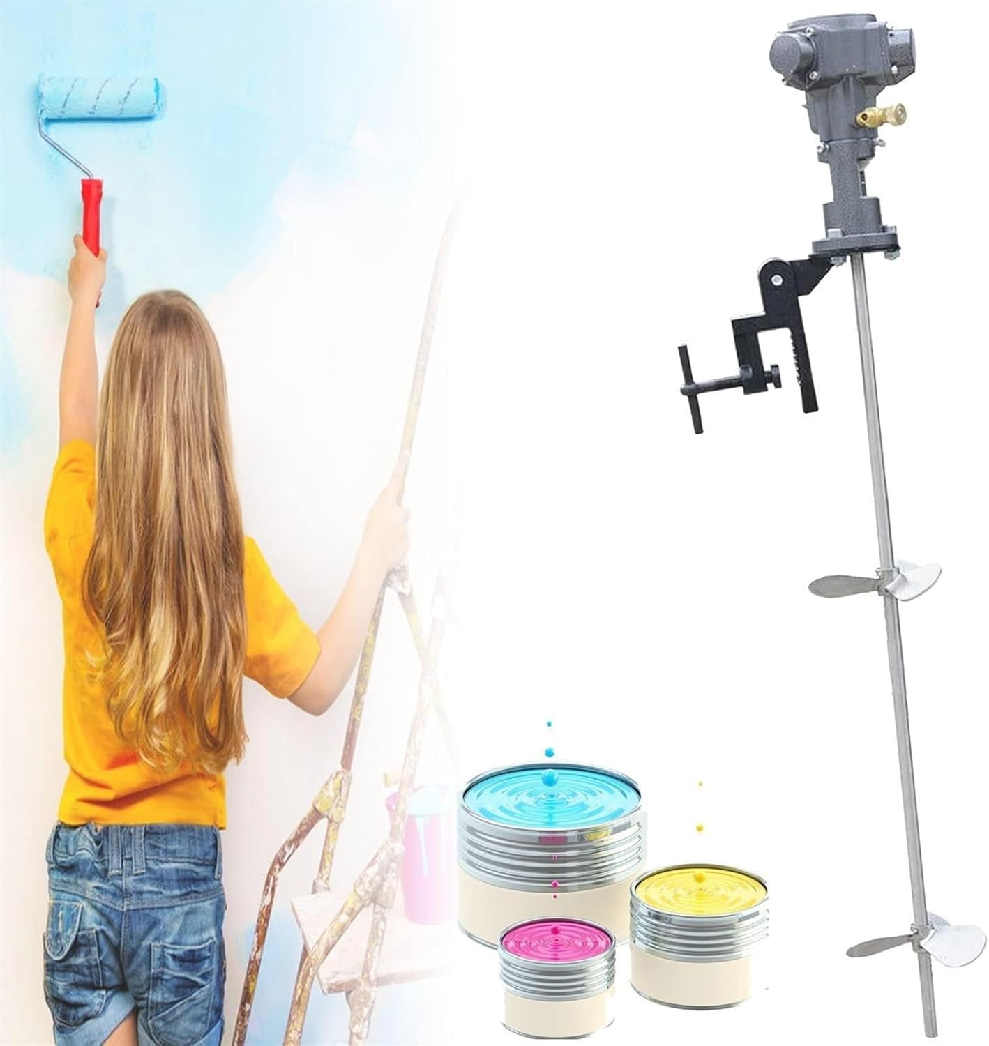 Powerful Pneumatic Hand-held Mixer Agitator, 24mm Pneumatic Motor, 200L Paint Coating Explosion Proof Mixer, 50-2800 rpm, Suitable for Homogenization, Dispersion and Emulsification