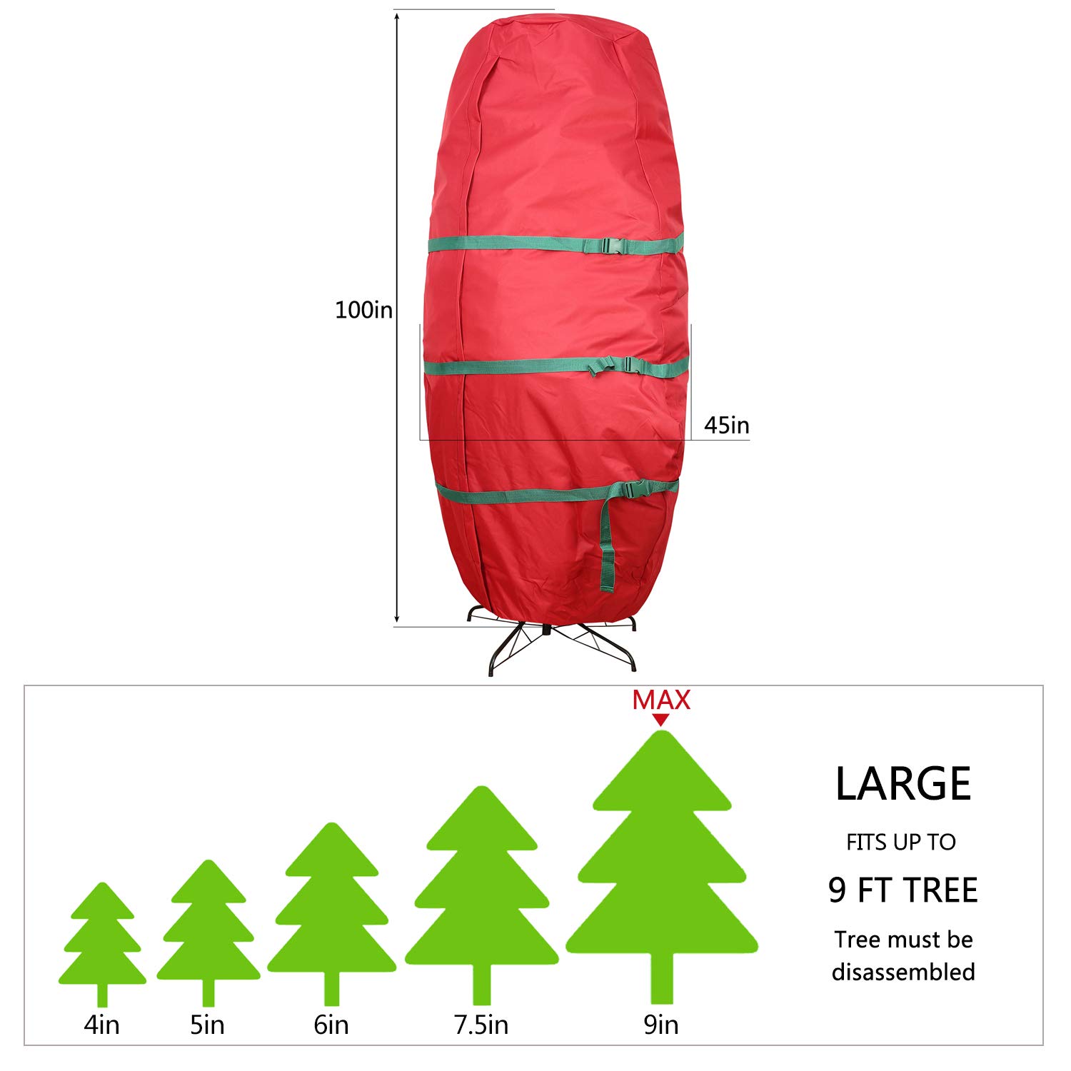 Sattiyrch Sac de rangement vertical pour sapin de Noël, convient aux arbres artificiels jusqu'à 2,7 m de haut, en toile 600D robuste avec fermeture éclair élégante et poignées durables (2,7 m)