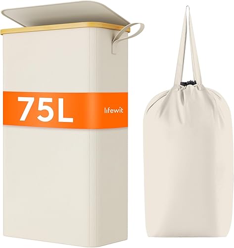 Miniatura 30 de Lifewit - Cesto de lavandería doble de 150L con tapa, canastas grandes para la ropa con bolsas extraíbles, 2 secciones, cestos estéticos