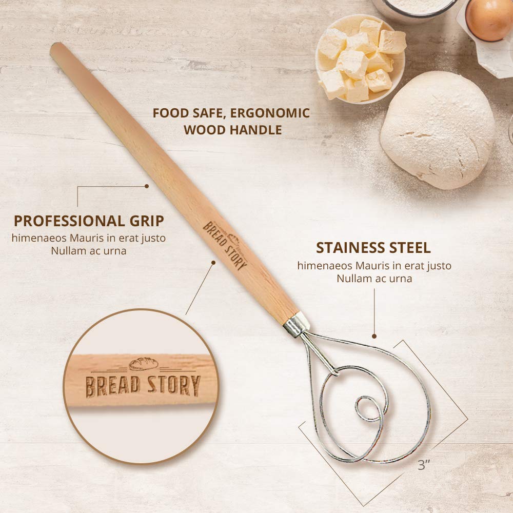 Bread Story Danish Whisk Dough Lame Slashing Tool And Wooden Scraper Tool Used for Pastry Baking Sourdough Starter Kit Set of 3 - Image 5
