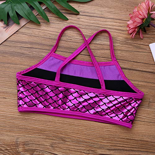 Image of easyforever Kids Girls 2PCS Shiny Mermaid Scales Ballet Dance Outfit Crop Top with Short Tankini Swimsuit