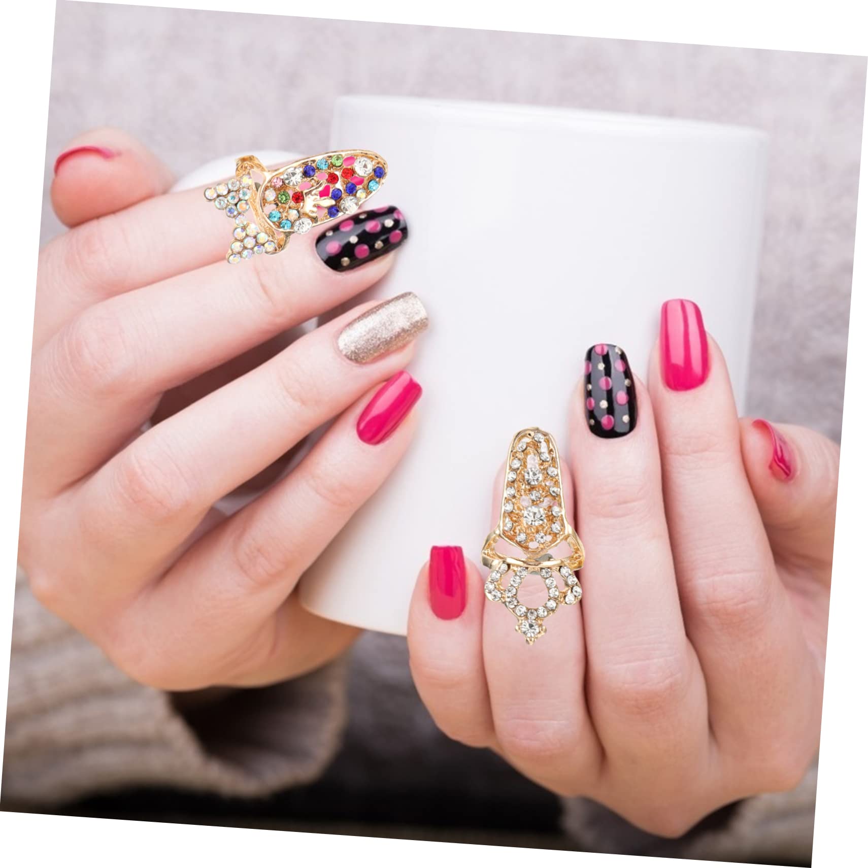 24pezzi Anelli Decorativi Per Unghie Accessori Per Nail Art Eleganti Per Feste e Cerimonie Completo Per Manicure e Decorazioni Per Unghie