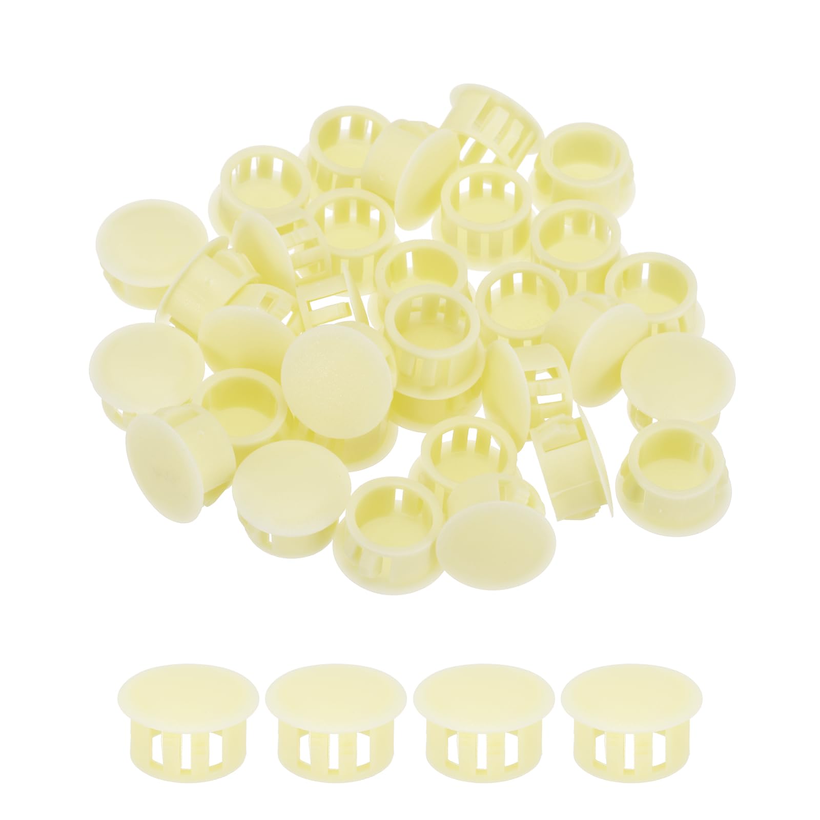 sourcing map 32PCS 16mm(5/8") Yellow Plastic Hole Plugs, Flush Type Panel Hole Plugs Insert End Caps for Locking Hole Tubes Furniture Cabinet